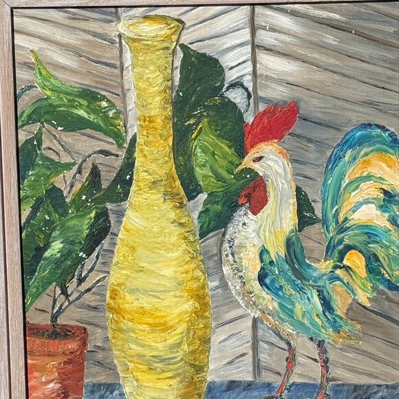 OOAK Vintage Large Chicken Oil Painting Signed by Artist - Picture 12 of 15